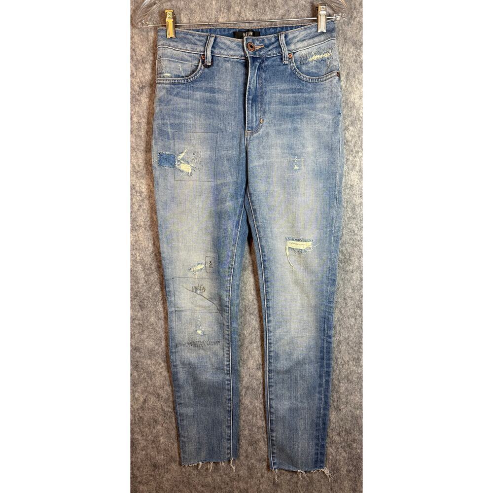 Neuw Womens Vintage Skinny Patch Distressed Raw Hem Jeans - Size 8R